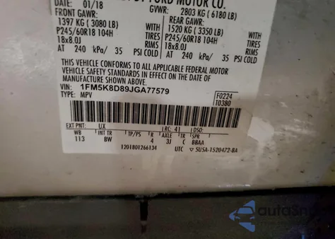 2018 Ford Explorer Xlt z USA, uszkodzony, nr VIN 1FM5K8D89JGA77579